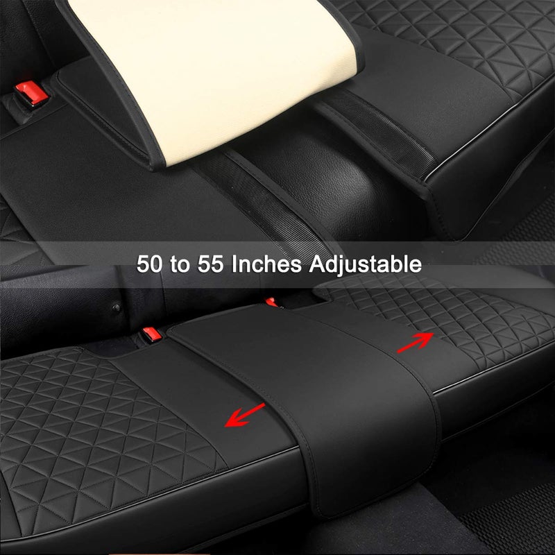 Black Panther Luxury PU Leather Rear Car Seat Cover Adjustable Length (49-55'') Back Seat Protector Fits 90% Vehicles (Sedan SUV Truck), for Seat Bottom Only, Triangle Quilting Design, Black - Image 5